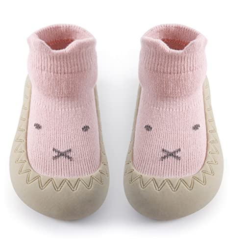 Exemaba Baby Sockenschuhe rutschfeste Niedlicher Cartoon Weicher Stricken Babybodenschuhe Kleinkind Schuhe 1-Paar(Rosa Kaninchen,Tag21/ 6-12M) von Exemaba