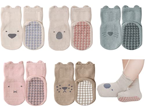 Exemaba Rutschfeste Socken für Baby Mädchen Jungen 5 Paar Kinder Anti Rutsch Socken Sportsocken Stoppersocken (L, 5 Farben) von Exemaba