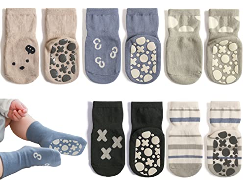 Exemaba Rutschfeste Socken für Baby Mädchen Jungen 5 Paar Kinder Anti Rutsch Socken Sportsocken Stoppersocken (6-12 Monate, C 5 Farben) von Exemaba