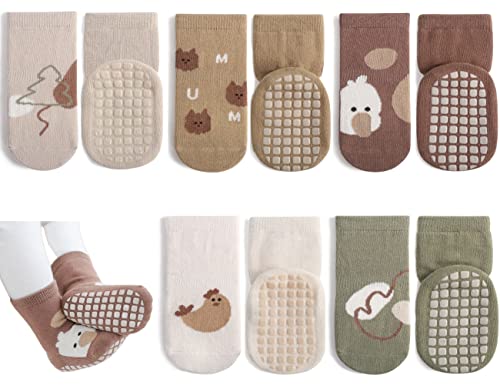 Exemaba Rutschfeste Socken für Baby Mädchen Jungen 5 Paar Kinder Anti Rutsch Socken Sportsocken Stoppersocken (M/1-3 Jahre, D 5 Farben) von Exemaba