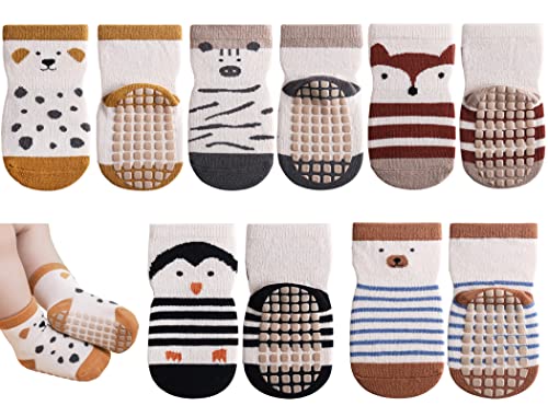 Exemaba Rutschfeste Socken für Baby Mädchen Jungen 5 Paar Kinder Anti Rutsch Socken Sportsocken Stoppersocken(M/1-3 Jahre, G 5 Farben) von Exemaba