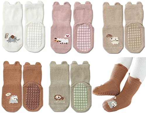 Rutschfeste Socken für Baby Mädchen Jungen 5 Paar Kinder Anti Rutsch Socken Sportsocken Stoppersocken(S/6-12 Monate, E 5 Farben) von Exemaba