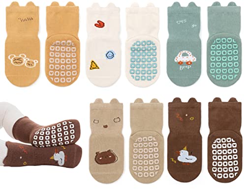 Exemaba Rutschfeste Socken für Baby Mädchen Jungen 5 Paar Kinder Anti Rutsch Socken Sportsocken Stoppersocken(S/6-12 Monate, F 5 Farben) von Exemaba