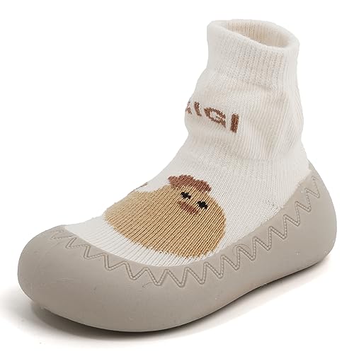 Exemaba rutschfeste Sockenschuhe Baby Lauflerner Schuhe Kleinkind Stricken Kinderschuhe Babybodenschuhe 1 Paar(Weiß,Tag23/18-24M) von Exemaba