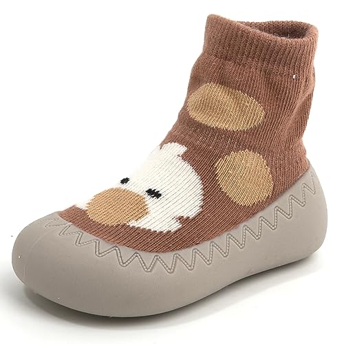 Exemaba Rutschfeste Sockenschuhe Baby Lauflerner Schuhe Kleinkind Stricken kinderschuhe Babybodenschuhe 1 Paar(Kaffee,Tag22/12-18M) von Exemaba