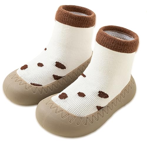 Exemaba Rutschfeste Sockenschuhe Baby Lauflerner Schuhe Kleinkind Stricken kinderschuhe Babybodenschuhe für Mädchen Junge(Weißer Leopard,Tag21/ 6-12M) von Exemaba