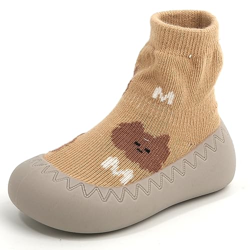 Exemaba Rutschfeste Sockenschuhe Baby kinderschuhe Babybodenschuhe 1 Paar(Braun,Tag22/12-18M) von Exemaba