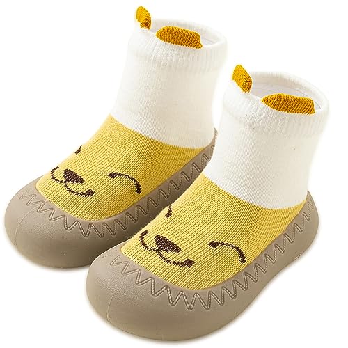 Exemaba Rutschfeste Sockenschuhe Baby Kinderschuhe Babybodenschuhe 1-Paar (Gelb Weiß,Tag22/12-18M) von Exemaba