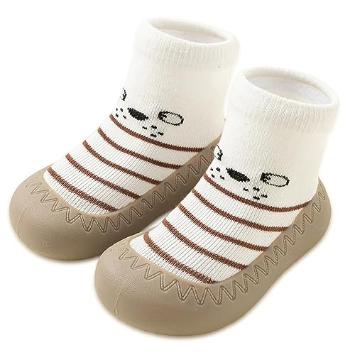 Exemaba Rutschfeste Sockenschuhe Baby kinderschuhe Babybodenschuhe für 1 Paar(Weißer Streifen,Tag22/12-18M) von Exemaba