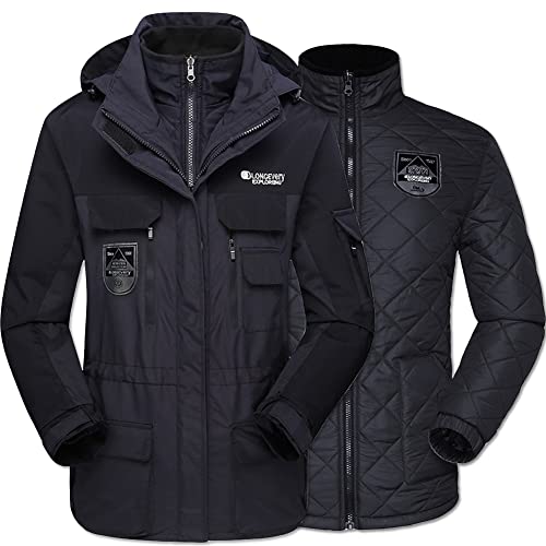 Exemaba Unisex 3 in 1 Abnehmbare Outdoor Wetterjacke Wasserdicht Warm Winterjacke übergangsjacke Doppeljacke Ski Snow Jacke mit Abnehmbare Kapuzen für Herren Damen(Schwarzgrau,M) von Exemaba