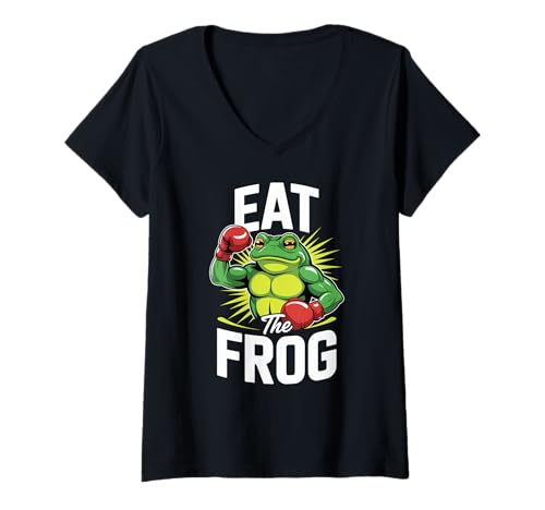 Damen Lustiger Fitness-Frosch mit Boxhandschuhen, Motivationsdesign T-Shirt mit V-Ausschnitt Damen Lustiger Fitness-Frosch mit Boxhandschuhen, Motivationsdesign T-Shirt mit V-Ausschnitt von Exercise Humor and Inspirational Designs