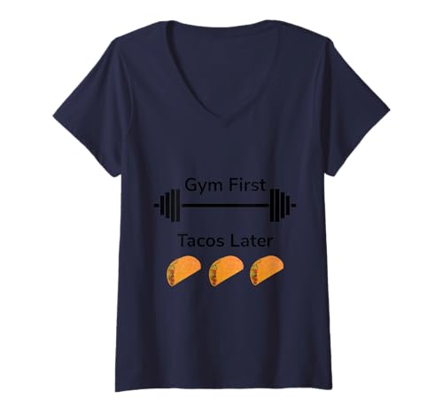 Damen Gym Now Tacos Later – Lustige Fitness & Feinschmecker T-Shirt mit V-Ausschnitt Damen Gym Now Tacos Later – Lustige Fitness & Feinschmecker T-Shirt mit V-Ausschnitt von Exercise Is Fun
