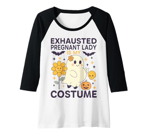 Damen Erschöpft Schwangere Lady is My Kostüm Floral Ghost Raglan von Exhausted Pregnant Lady Floral Costume