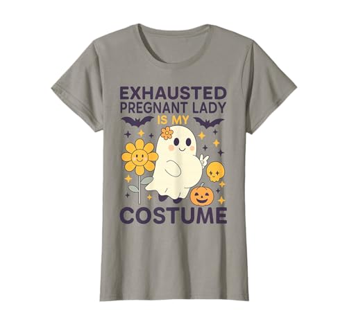 Damen Erschöpft Schwangere Lady is My Kostüm Floral Ghost T-Shirt Damen Erschöpft Schwangere Lady is My Kostüm Floral Ghost T-Shirt von Exhausted Pregnant Lady Floral Costume