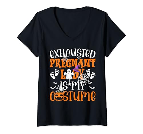 Damen Erschöpft Schwangere Lady Is My Kostüm Schwangerschaft Halloween T-Shirt mit V-Ausschnitt von Exhausted Pregnant Lady Is My Costume Halloween