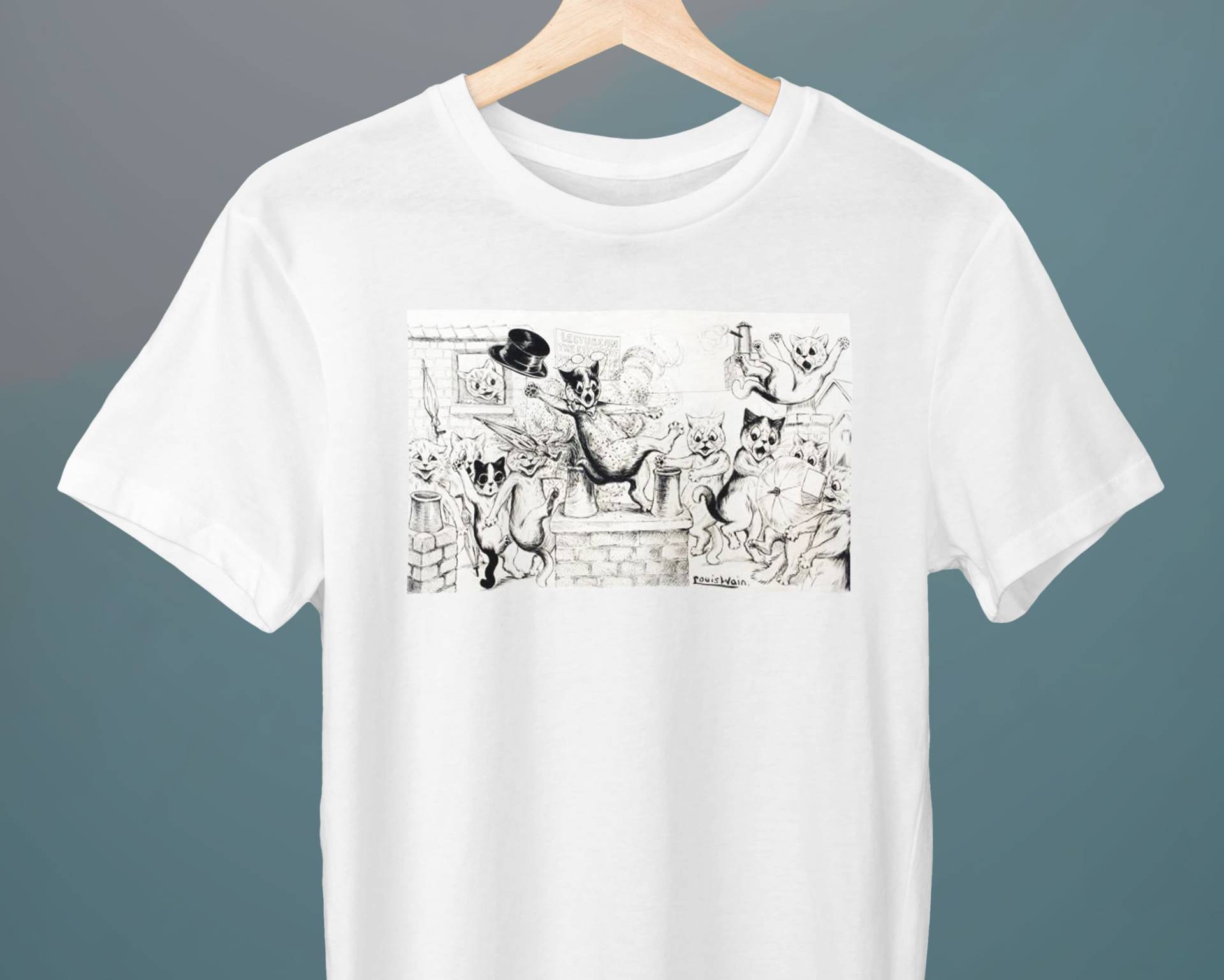 Als Plötzlich Die Hörplattform Zu Heiß Wurde, Um Ihn Halten, Louis Wain, Unisex T-Shirt, Katzen-T-Shirt, Katzenliebhaber Geschenk von Exhibilirio