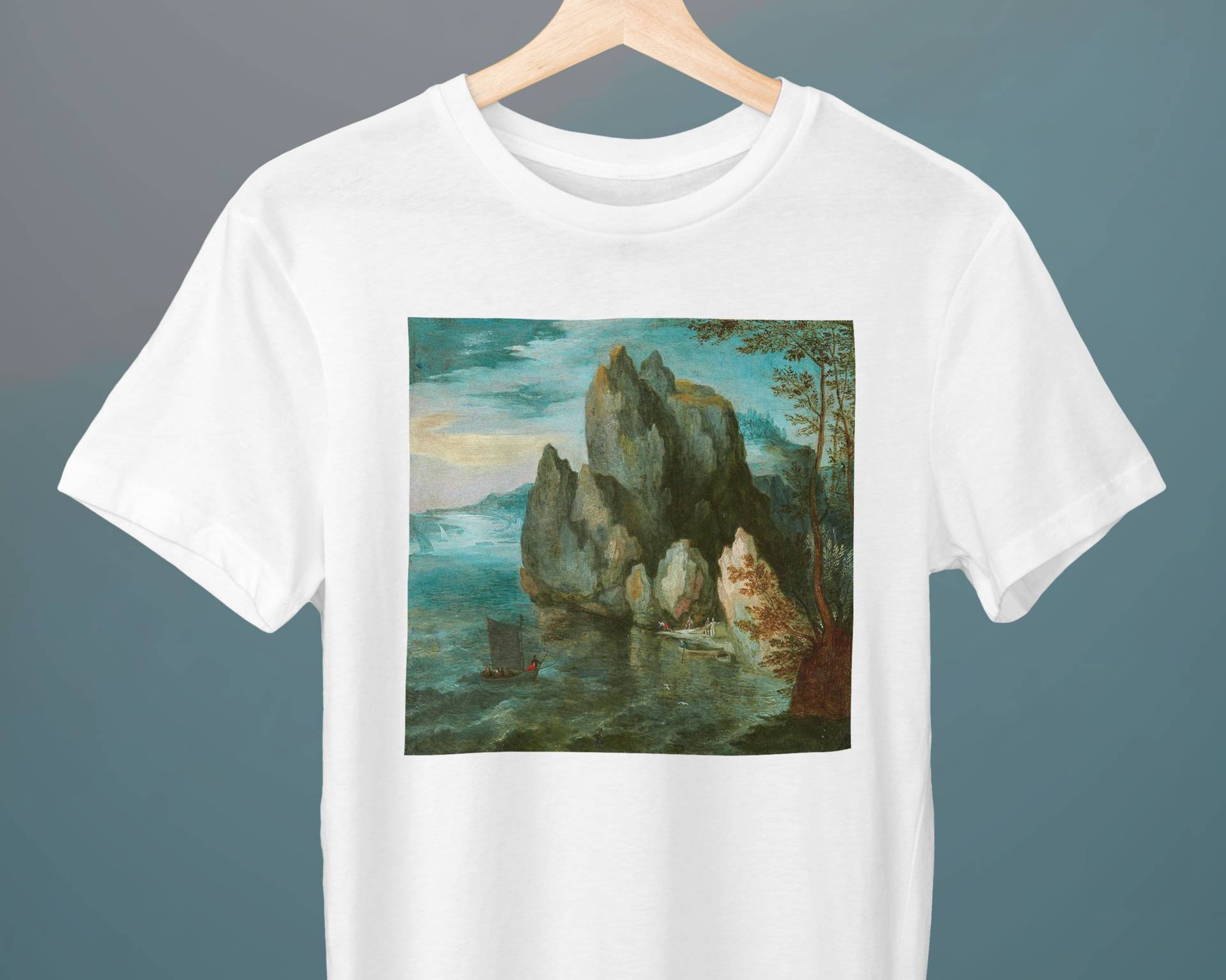 Meerlandschaft Mit Hoher Klippe, Jan Brueghel Der Ältere, Unisex T-Shirt, Klippe Geschenk Für Sie, Ihn, Kunstliebhaber von Exhibilirio