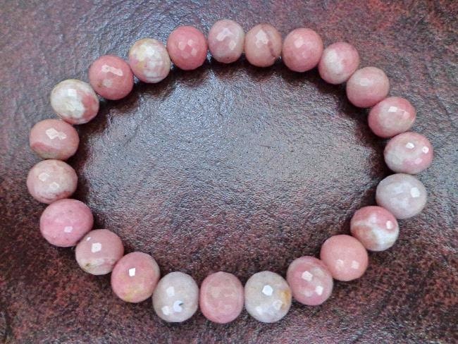 8 Mm Rhodonit Edelstein Facettiertes Rundes Perlenarmband. S457 8 Mm Rhodonit Edelstein Facettiertes Rundes Perlenarmband. S457 von Eximha
