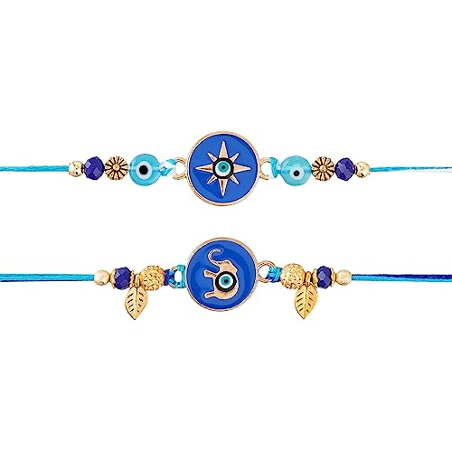 Set of 2 Rakhi For Brother With Card Evil Eye Pendant For Raksha Bandhan Designer Rakhi Thread for Bhaiya (Design 1) von Eximious India
