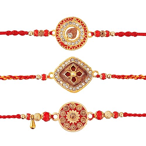 Set of 3 Pendant Rakhi for Brother Red Color Designer Handmade Raksha Bandhan Rakhi Traditional Indian Rakhi von Eximious India
