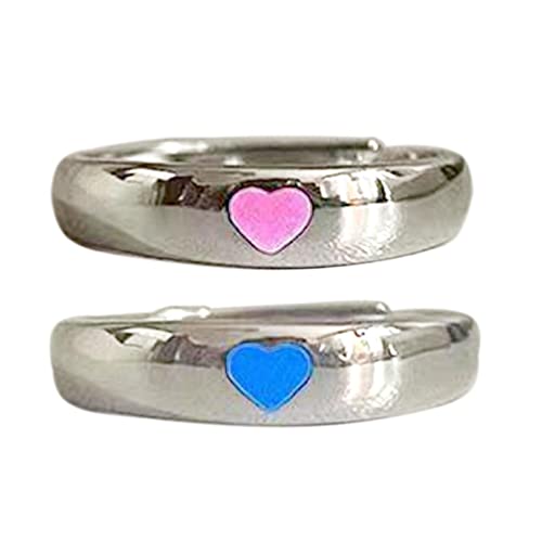 2 Stück Leuchtende Herz Blau Liebe Form Fluoreszierende Ringe Luxus Paar Ringe Schmuck Geschenk Valentinstag Ornament Leuchtend für Männer Frauen Leuchtend im Dunkeln von Exingk