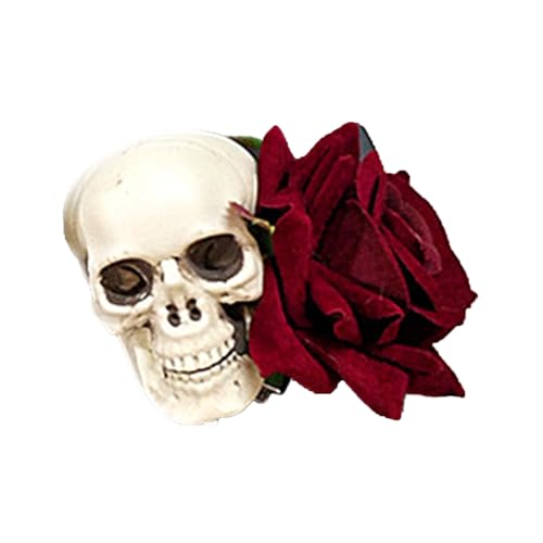 Haarspange mit Totenkopf-Rosen, Totenkopf-Motiv, Seitenclip, für Erwachsene, Kostüm, Kopfzubehör, Partyzubehör, Gothic-Totenkopf-Accessoire, coole Haarspange von Exingk