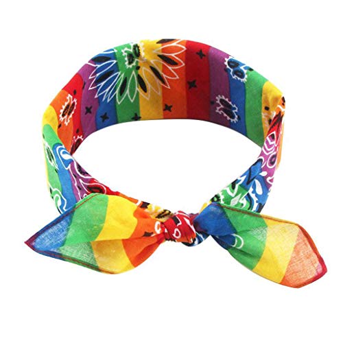 Regenbogenstreifen, Blumenmuster, für Damen und Mädchen, Baumwolle, quadratisch, Schal, niedliches Kaninchen-Stirnband, Stirnband für Kinder, Mädchen, Kinder, Frauen, Haarspangen, Haarspangen, von Exingk