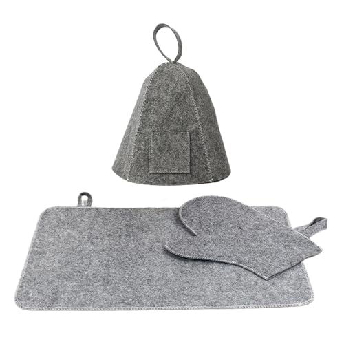 Sauna-Set aus Wollfilz, russisches Handschuhpolster, modische Badehaube, für Damen und Herren, schützende Haarabdeckung, Badezimmer-Accessoire, Duschhaube für Damen von Exingk