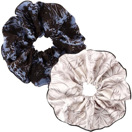EXIPSAT 2er Pack Druck-Design Haargummi Damen, Stylische Scrunchies mit Unikatemuster, Ideale Duttkissen Haaraccessoires von Exipsat