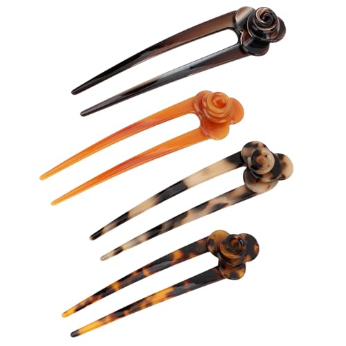 EXIPSAT 4 Stück Schildpatt Blumen Haarnadeln U-Form, Haarspangen Haarklammer Pins, Haarclips für Frauen mit allen Frisur-Stilen von Exipsat