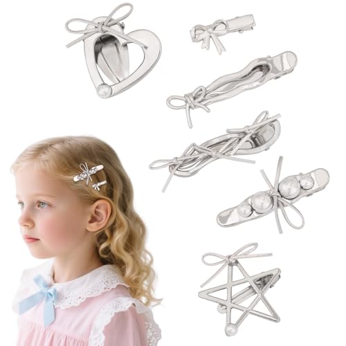 EXIPSAT 6er Set Haarspangen Silber Metall, 6 verschiedene Designs, Haarspangen Mädchen Damen, Haarklammer Klein für Kinder & Erwachsene von Exipsat