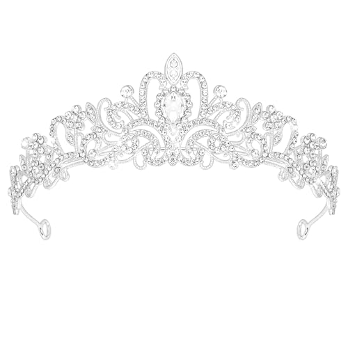 EXIPSAT Diadem Krone Silber, Elegantes Haarschmuck Braut mit Glitzernden Strass, Perfekt für Hochzeit, Geburtstag, Party und Prinzessinnen-Anlässe von Exipsat