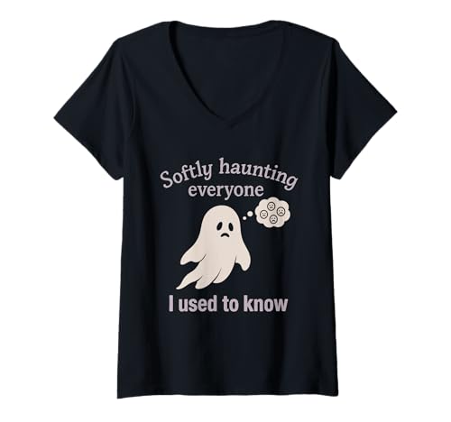 Damen Future Ghost Spooky and Sad Haunting in Progress Geschenk T-Shirt mit V-Ausschnitt Damen Future Ghost Spooky and Sad Haunting in Progress Geschenk T-Shirt mit V-Ausschnitt von Existential Humor Dark Cozy Introvert Soft Ghost