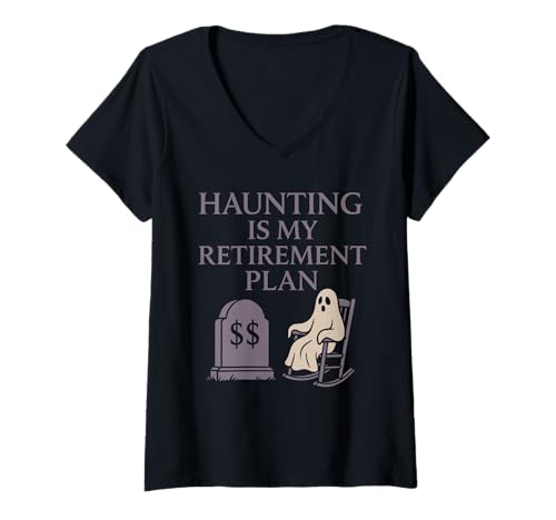 Damen Future Ghost Spooky and Sad Haunting in Progress Geschenk T-Shirt mit V-Ausschnitt Damen Future Ghost Spooky and Sad Haunting in Progress Geschenk T-Shirt mit V-Ausschnitt von Existential Humor Dark Cozy Introvert Soft Ghost