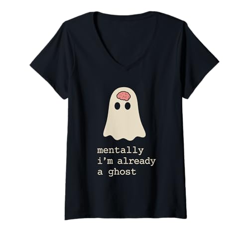 Damen Future Ghost Spooky and Sad Haunting in Progress Geschenk T-Shirt mit V-Ausschnitt Damen Future Ghost Spooky and Sad Haunting in Progress Geschenk T-Shirt mit V-Ausschnitt von Existential Humor Dark Cozy Introvert Soft Ghost