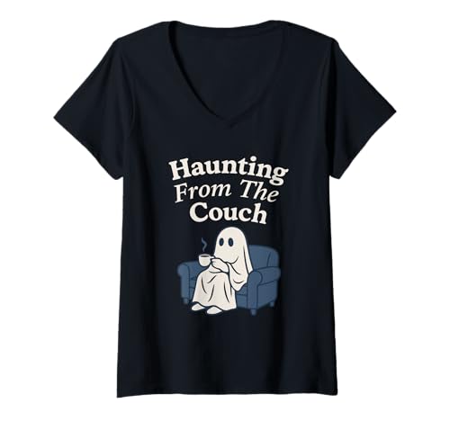 Damen Future Ghost Spooky and Sad Haunting in Progress Geschenk T-Shirt mit V-Ausschnitt Damen Future Ghost Spooky and Sad Haunting in Progress Geschenk T-Shirt mit V-Ausschnitt von Existential Humor Dark Cozy Introvert Soft Ghost