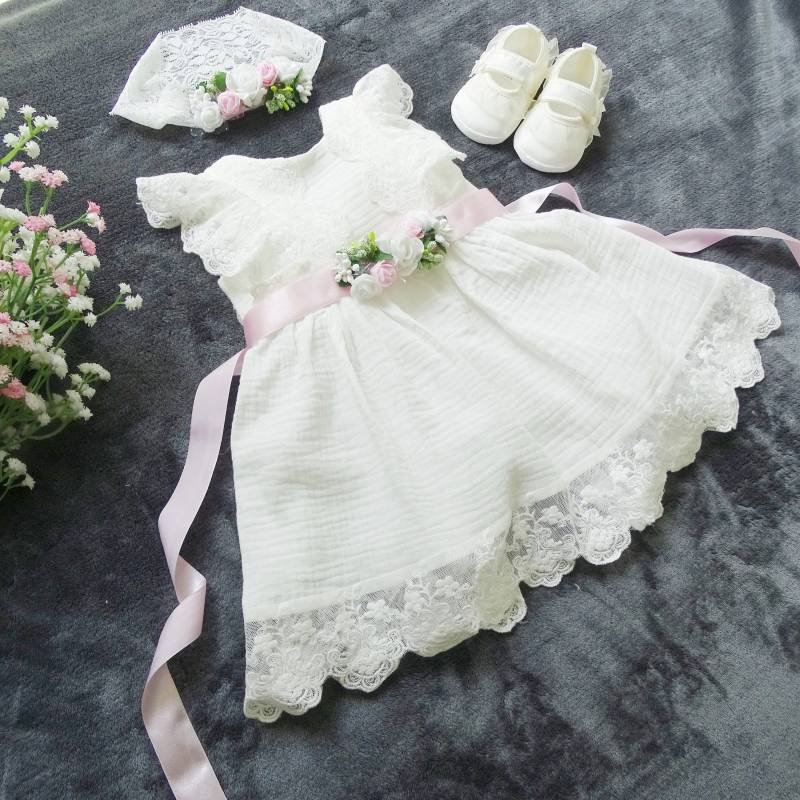 100% Baumwolle Taufkleid, Babykleid Taufkleid Aus Baumwollmusselin, Elfenbeinfarbenes Baby-Boho-Kleid, Baby-Mädchen von ExklusivFestmode