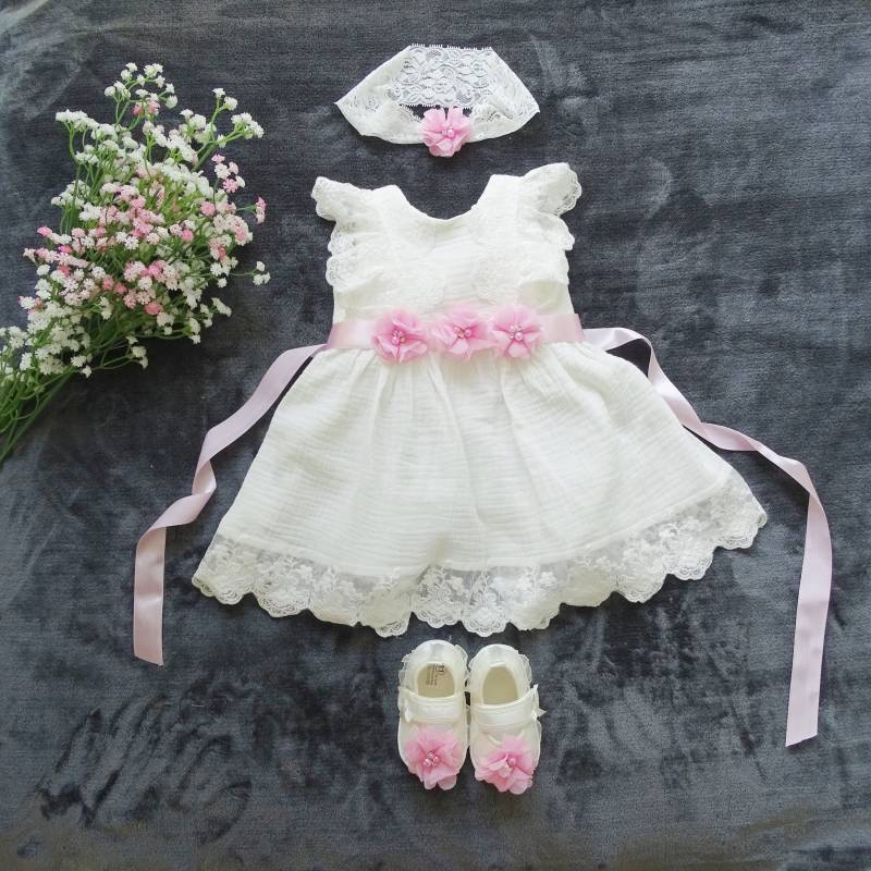 Anna Taufkleid, Babykleid Größe 62 68 74 80 86 Taufkleid Aus Baumwollmusselin, Elfenbeinfarbenes Baby-Boho-Kleid, Baby-Mädchen-Spitzenkleid von ExklusivFestmode