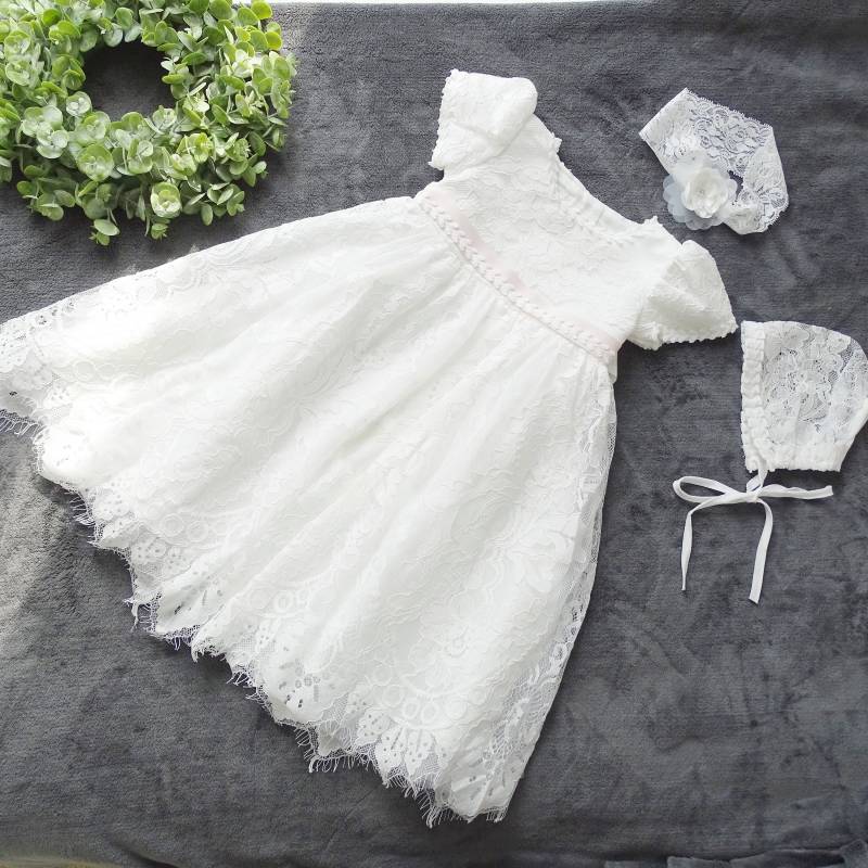 Baby Mädchen Langarm Taufkleid | Spitze Florale Akzente Mädchenkleid Taufkleider von ExklusivFestmode