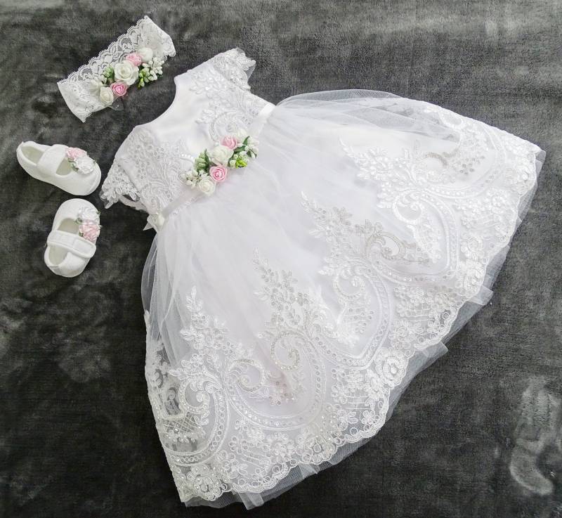 Baby Mädchen Prinzessin Hochzeit Taufe Kleid Tüll Partykleid Blumenmädchenkleid Taufkleid Babybekleidung von ExklusivFestmode