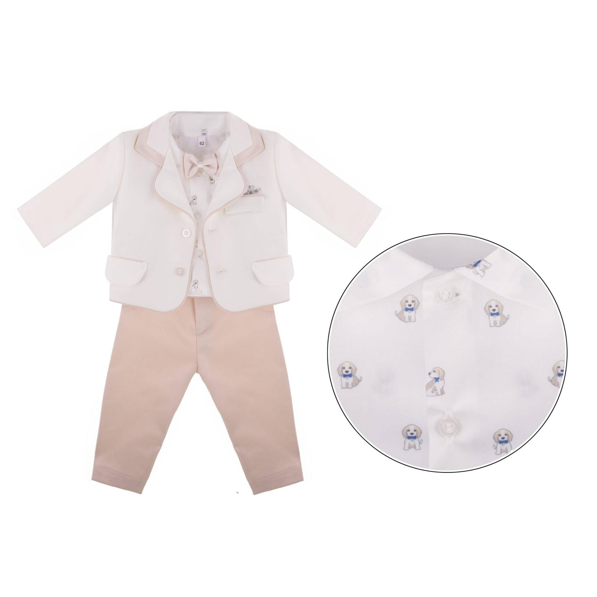 Beige Anzug Mit Hundemuster - Stilvoller Babyanzug Für Jungen, Taufanzug, Kinderanzug, Taufoutfit von ExklusivFestmode