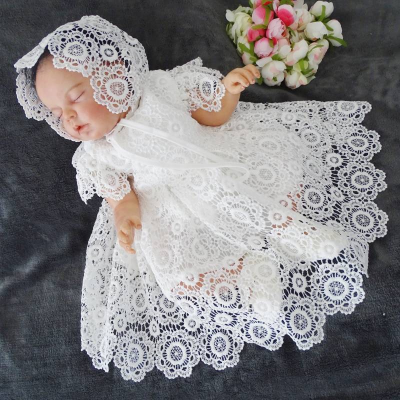 Bella Ecru Spitzen Taufkleid - Stirnband Booties | Mädchen Blessing Kleid Für Baby von ExklusivFestmode