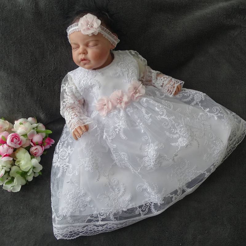 Chloe Taufkleid, Festkleid + Stirnband Schuhe Amelie Gr. 56, 62, 68, 74, 80, 86 Baby Mädchen Langarm Taufkleid von ExklusivFestmode