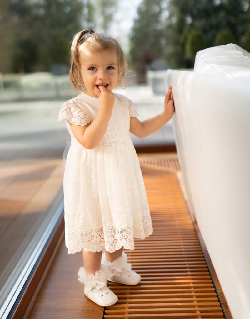 Taufkleid Antonina in Ecru Mit Langen Prinzessin Hochzeit Taufe Kleid Tüll Partykleid Blumenmädchenkleid von ExklusivFestmode