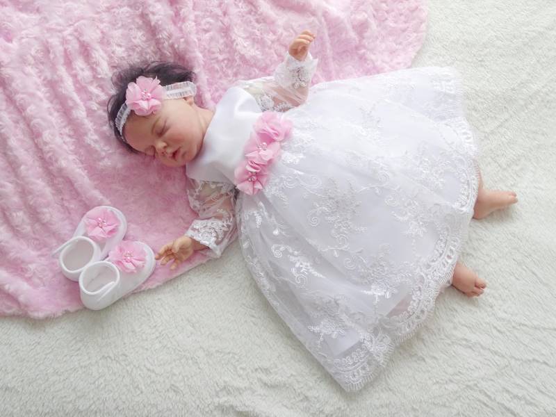 Taufkleid Babykleid 62 68 74 80 86 92 98 Weiss Baby Boho Kleid Mädchen Spitzenkleid Hochzeitskleid von ExklusivFestmode