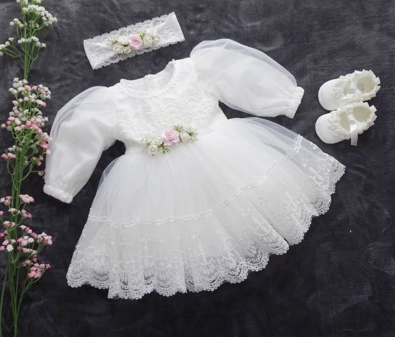 Taufkleid Babykleid 62 68 74 80 86 Elfenbein Baby Boho Kleid Mädchen Spitzenkleid Hochzeitskleid von ExklusivFestmode