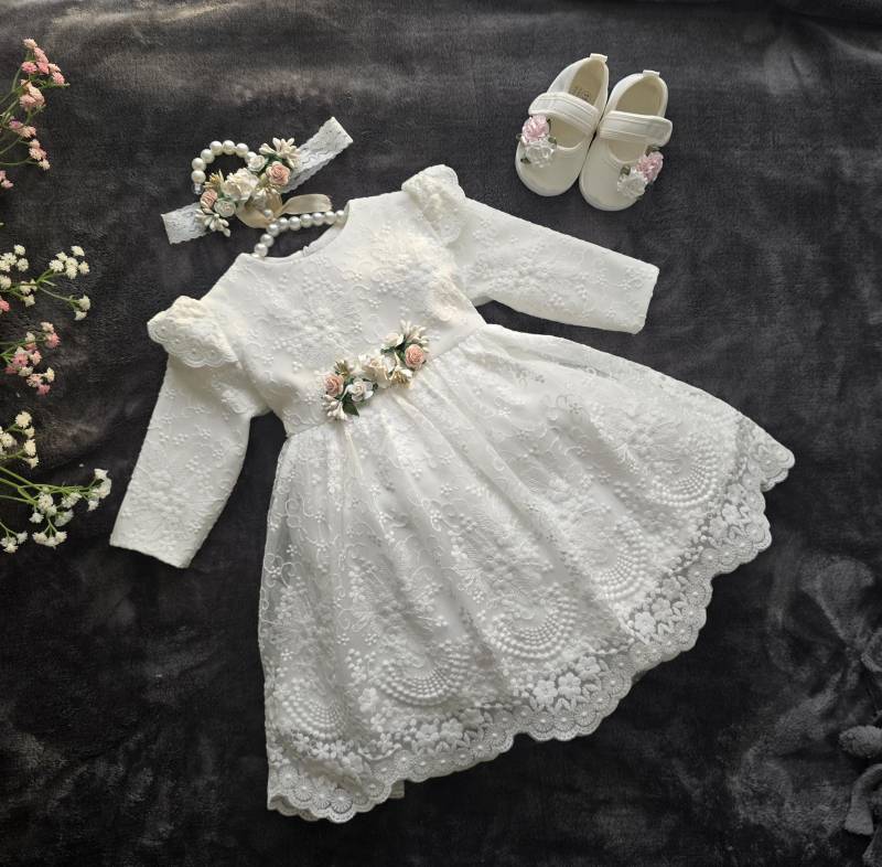 Taufkleid Babykleid 62 68 74 80 86 Elfenbein Baby Boho Kleid Mädchen Spitzenkleid Hochzeitskleid von ExklusivFestmode