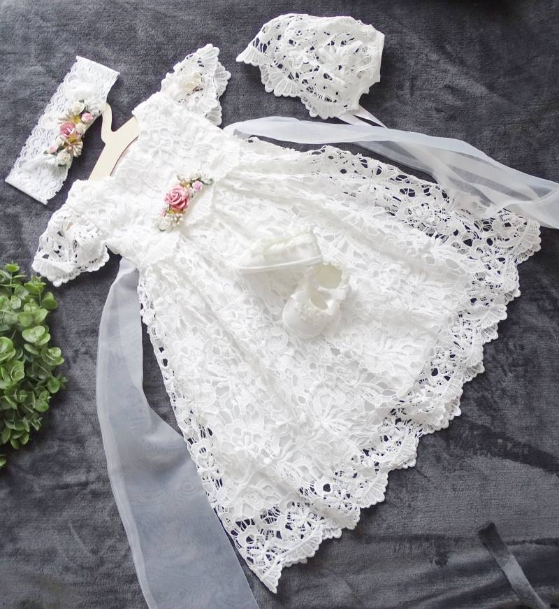 Taufkleid Mädchen Baby, Festkleid Elfenbein, Babykleid Baby Boho Kleid Spitzenkleid Robe Baptême Bébé Fille von ExklusivFestmode