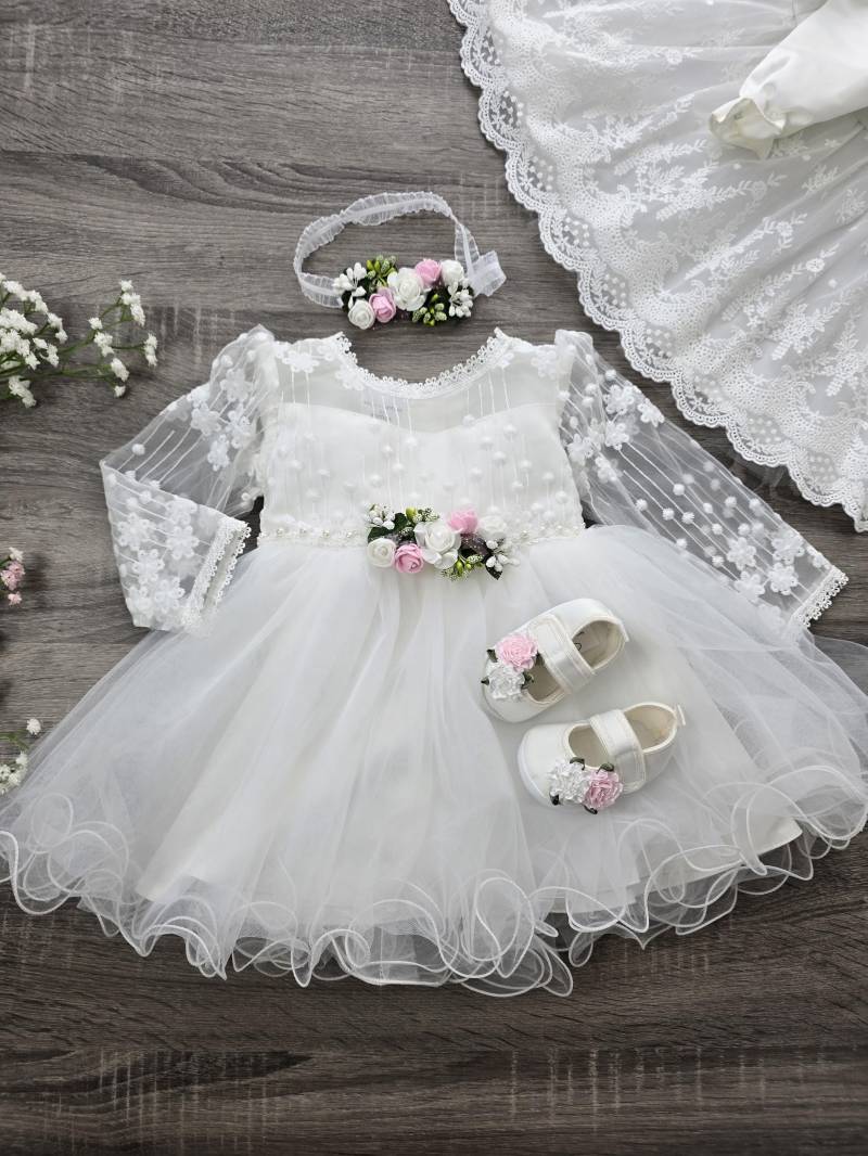 Taufkleid Mädchen Baby, Festkleid Elfenbein, Babykleid Baby Boho Kleid Spitzenkleid Robe Baptême Bébé Fille von ExklusivFestmode