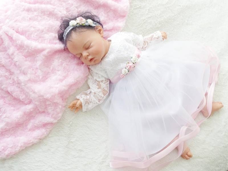 Taufkleid in Weiss Mit Langen Ärmeln Prinzessin Hochzeit Taufe Kleid Tüll Partykleid Blumenmädchenkleid von ExklusivFestmode